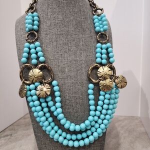 Blue bead sand dollar necklace